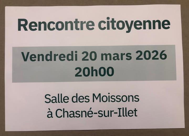 Publication Facebook Réussir Chasné - rencontre citoyenne du 20 mars 2026
